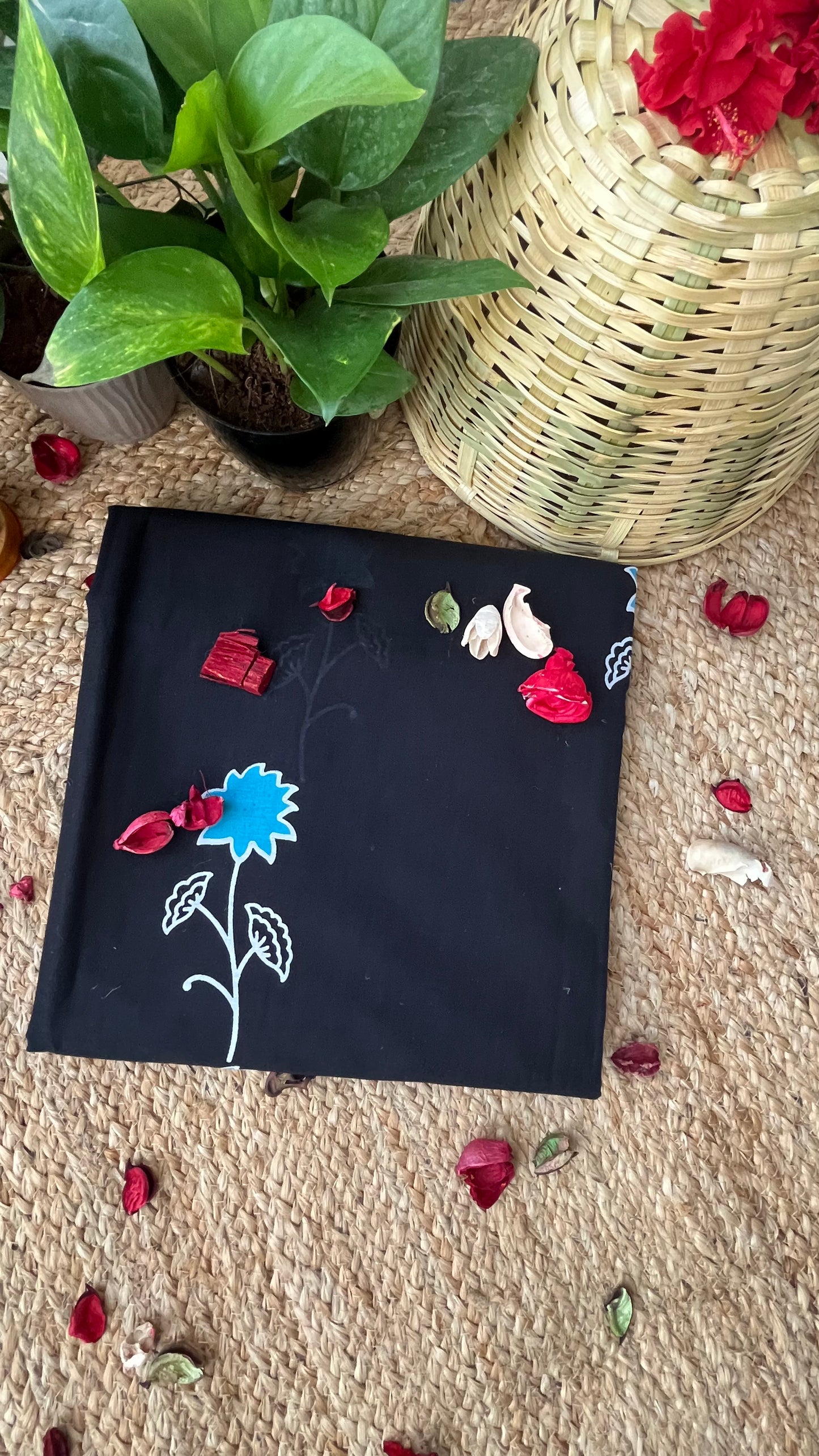 Bagru Flower Print Mulmul Cotton - Black