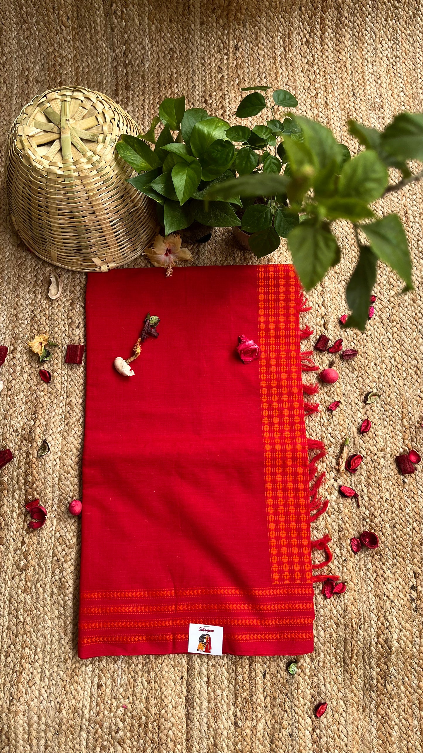 Embroidered Bengal Cotton Handloom Saree - Red