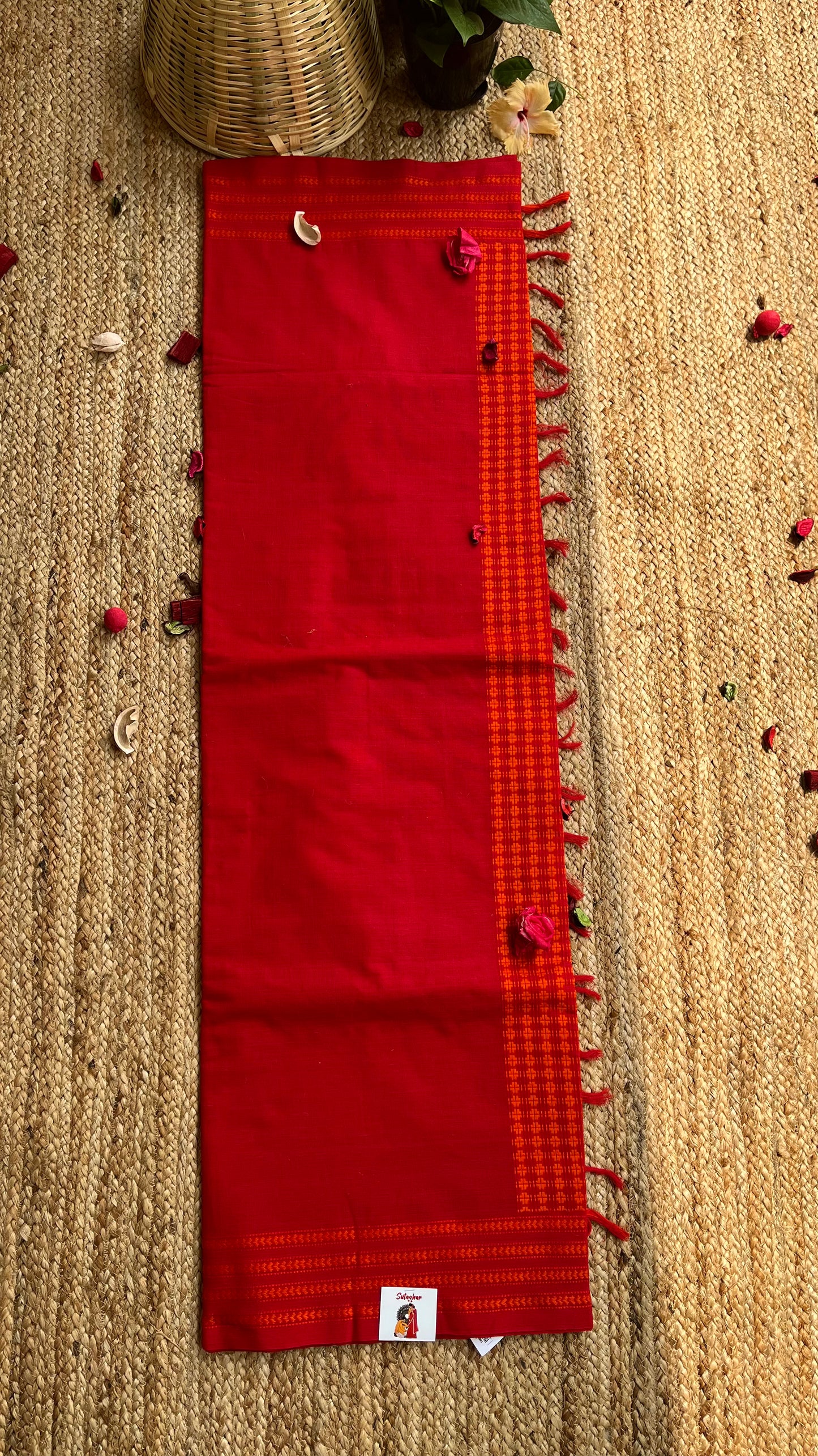 Embroidered Bengal Cotton Handloom Saree - Red