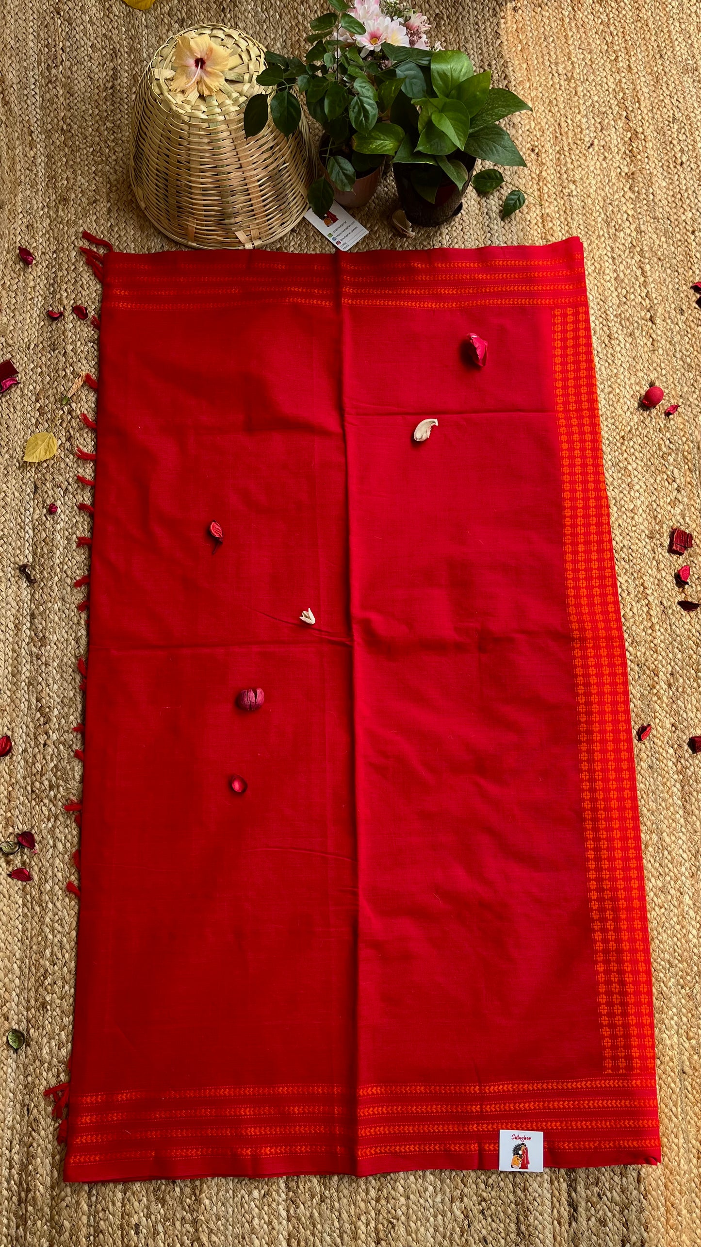 Embroidered Bengal Cotton Handloom Saree - Red