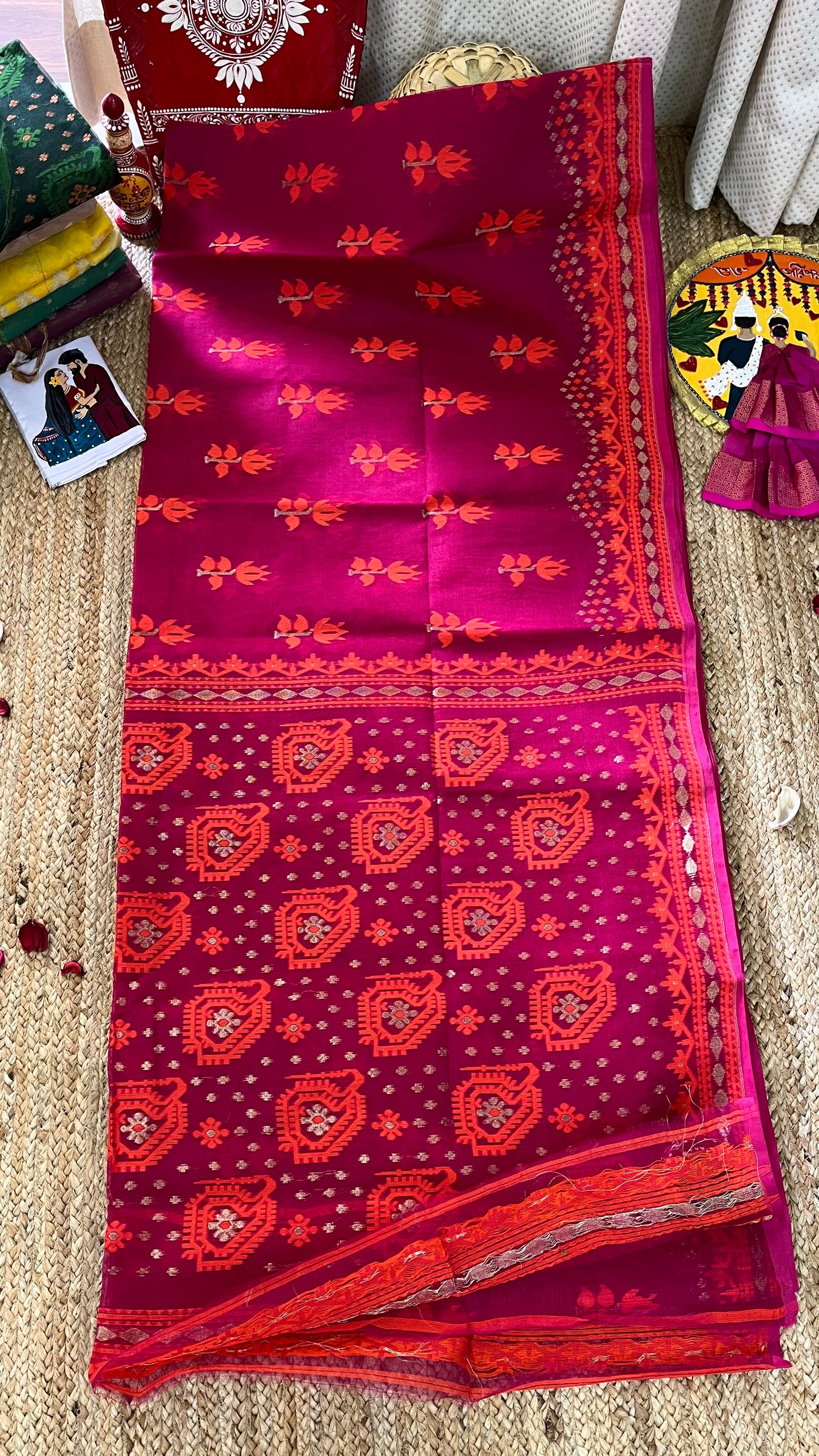 Bengal Handloom Jamdani - Dark Pink