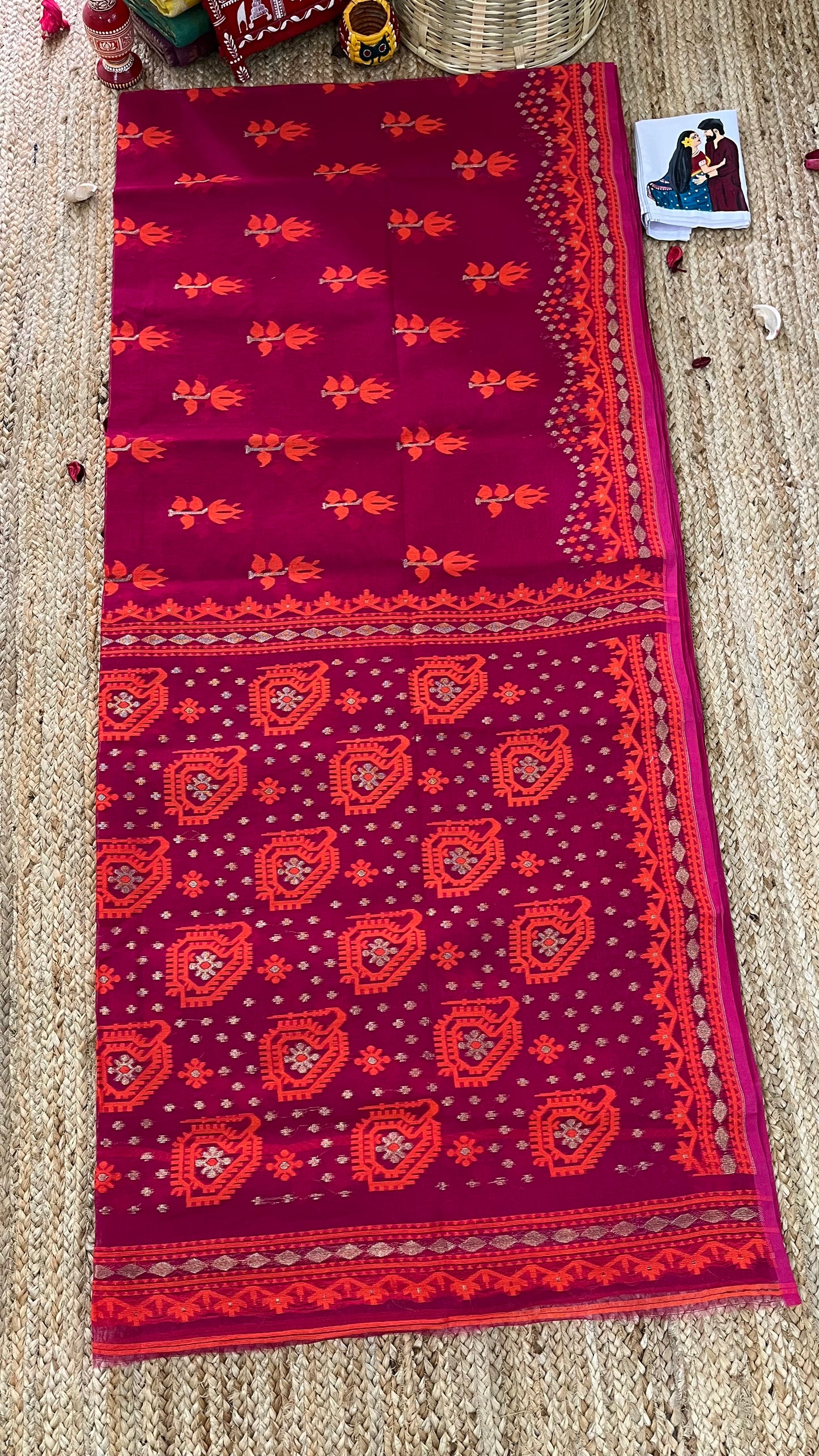 Bengal Handloom Jamdani - Dark Pink