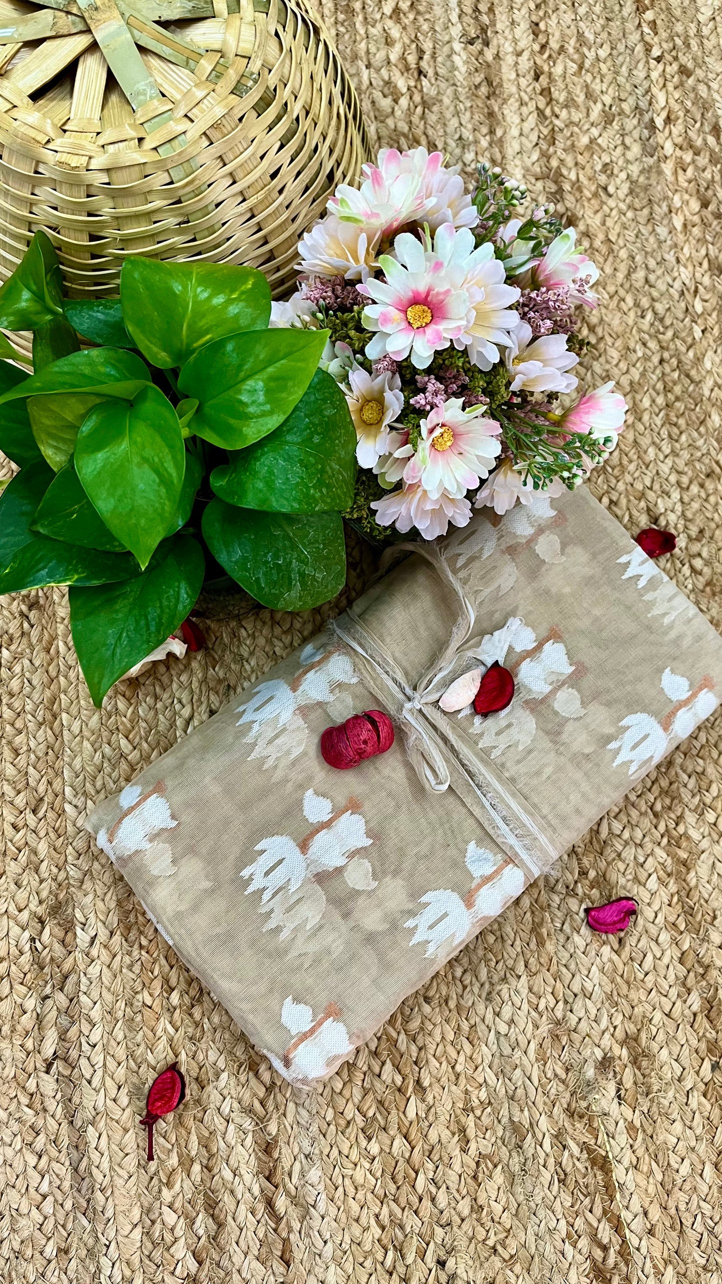Bengal Handloom Jamdani - Beige White