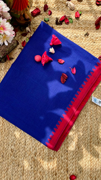 Dhaniakhal Pure Cotton Handloom Saree - Navy Blue