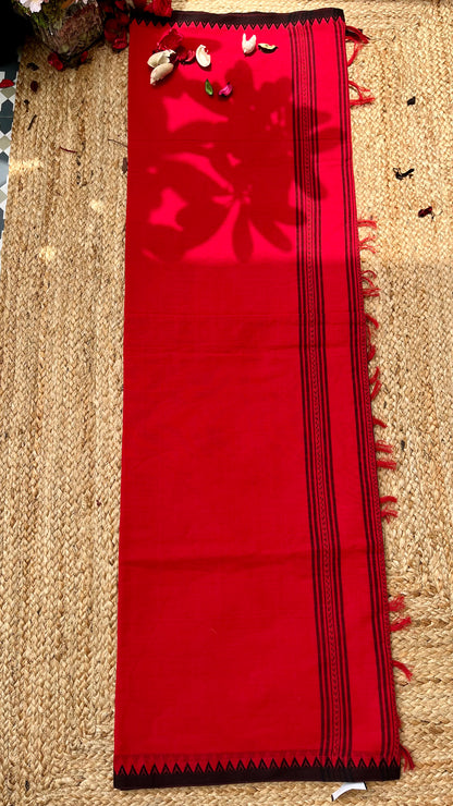 Dhaniakhali Pure Cotton Handloom Saree - Red Black