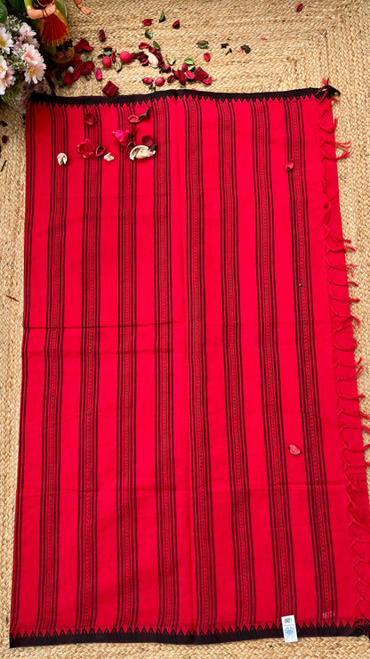 Dhaniakhali Pure Cotton Handloom Saree - Red Black