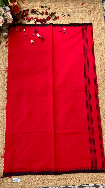 Dhaniakhali Pure Cotton Handloom Saree - Red Black