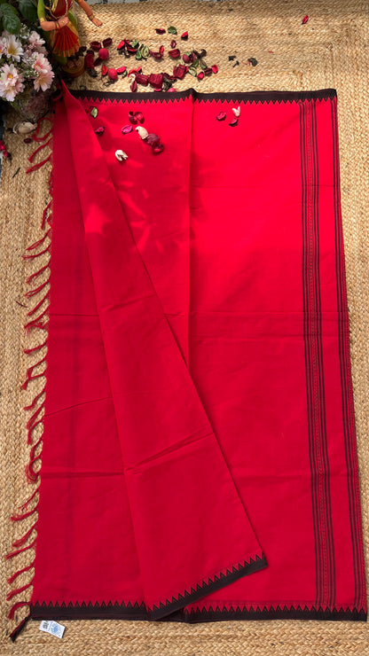 Dhaniakhali Pure Cotton Handloom Saree - Red Black