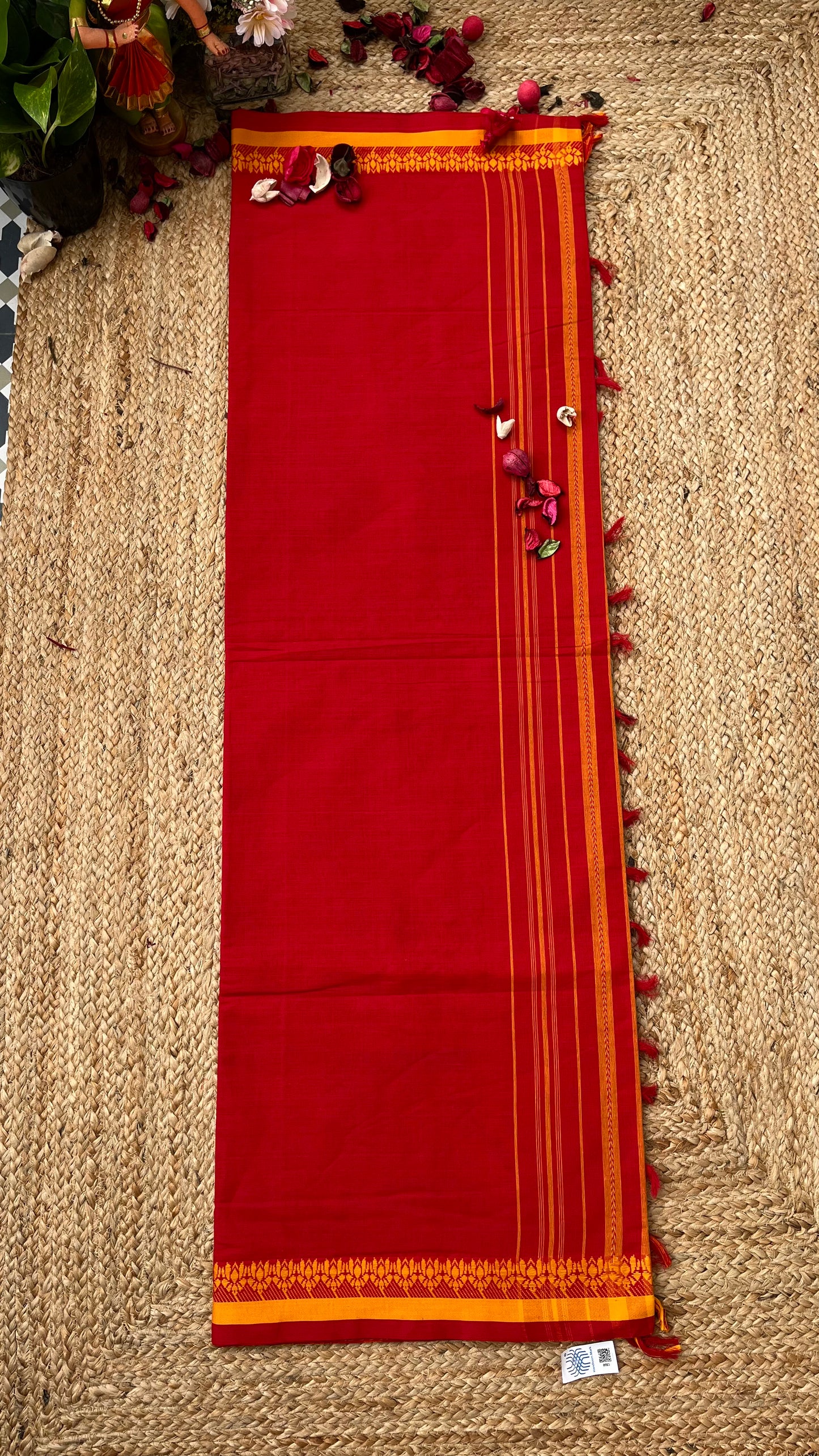 Dhaniakhali Pure Cotton Handloom Saree - Red Yellow
