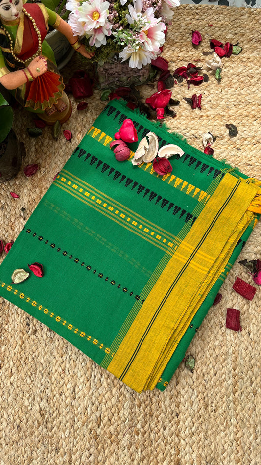 Begampuri Pure Cotton handloom Saree - Green