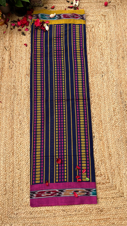 Begampuri Pure Cotton Handloom Saree - Blue Yellow