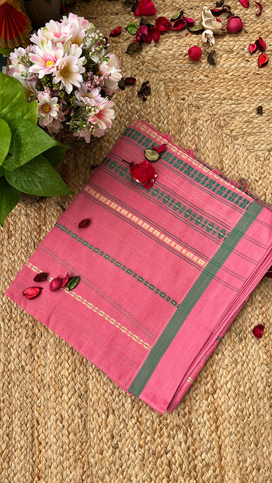 Begampuri Pure Cotton Handloom Saree - Pink