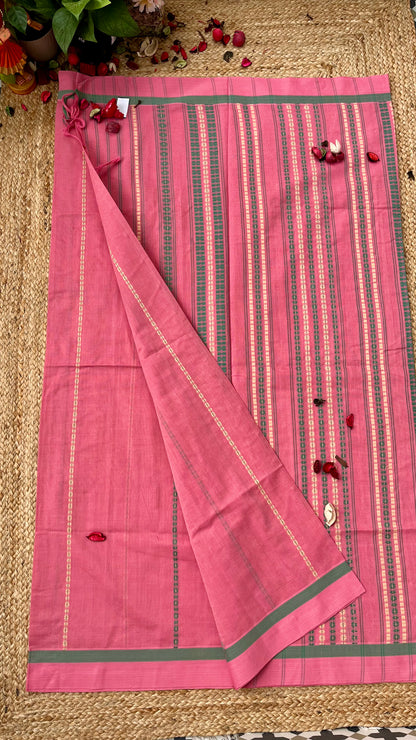 Begampuri Pure Cotton Handloom Saree - Pink