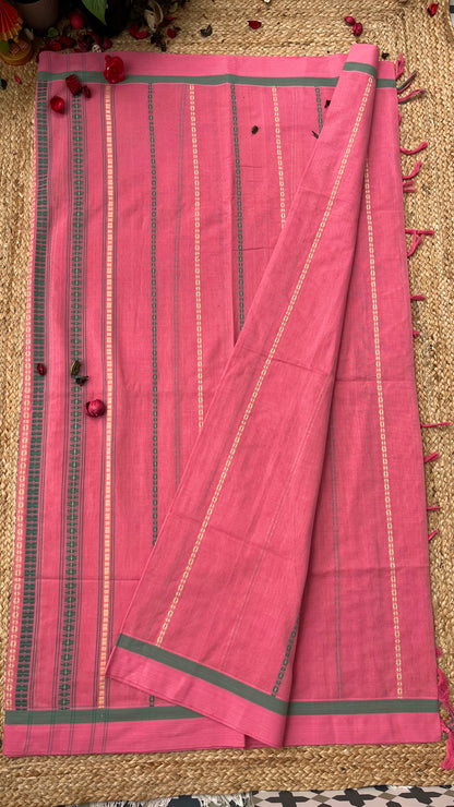Begampuri Pure Cotton Handloom Saree - Pink
