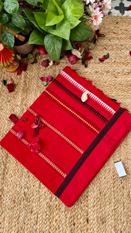 Begampuri Pure Cotton Handloom Saree - Red Black