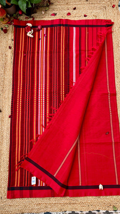 Begampuri Pure Cotton Handloom Saree - Red Black