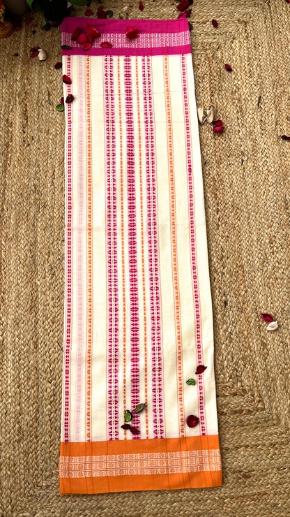 Begampuri Pure Cotton Handloom Saree - White Pink