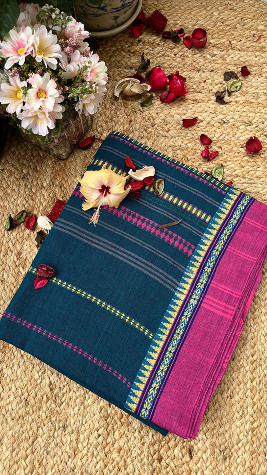 Begampuri Pure Cotton Handloom Saree - Blue