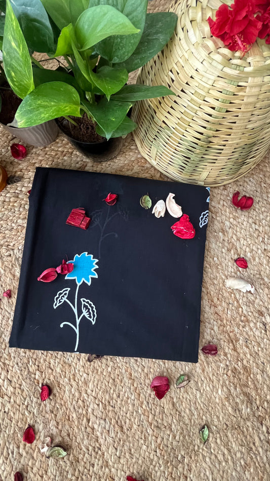 Bagru Flower Print Mulmul Cotton - Black