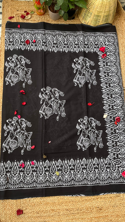 Bagru Print Mulmul Cotton - Black