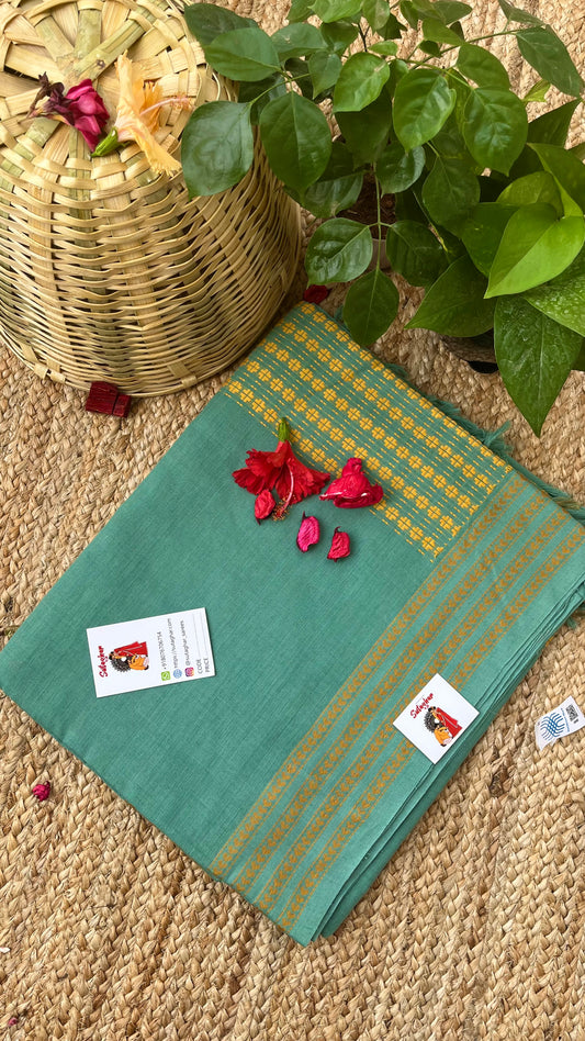 Embroidered Bengal Cotton Handloom Saree - Sea Green