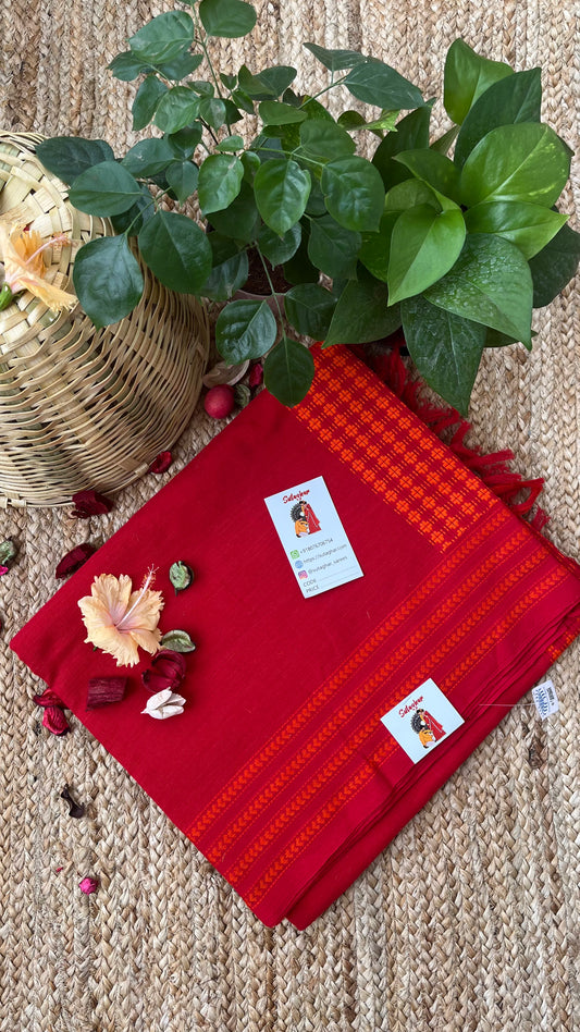 Embroidered Bengal Cotton Handloom Saree - Red