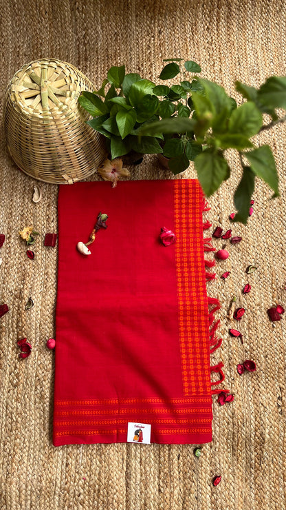 Embroidered Bengal Cotton Handloom Saree - Red