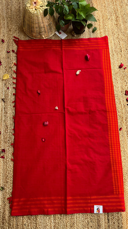 Embroidered Bengal Cotton Handloom Saree - Red