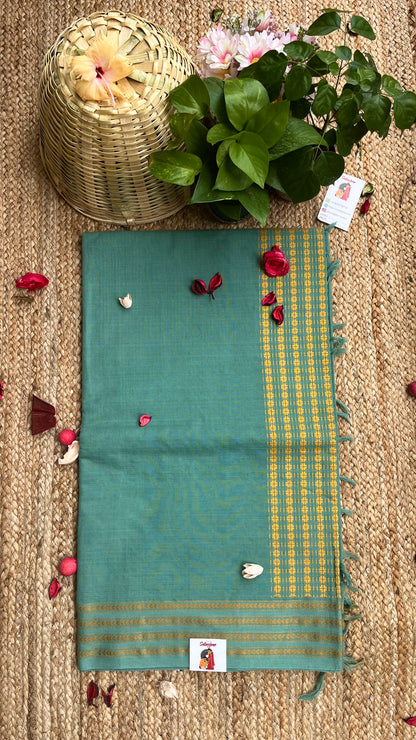 Embroidered Bengal Cotton Handloom Saree - Sea Green