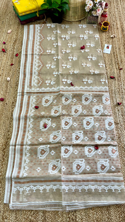 Bengal Handloom Jamdani - Beige White