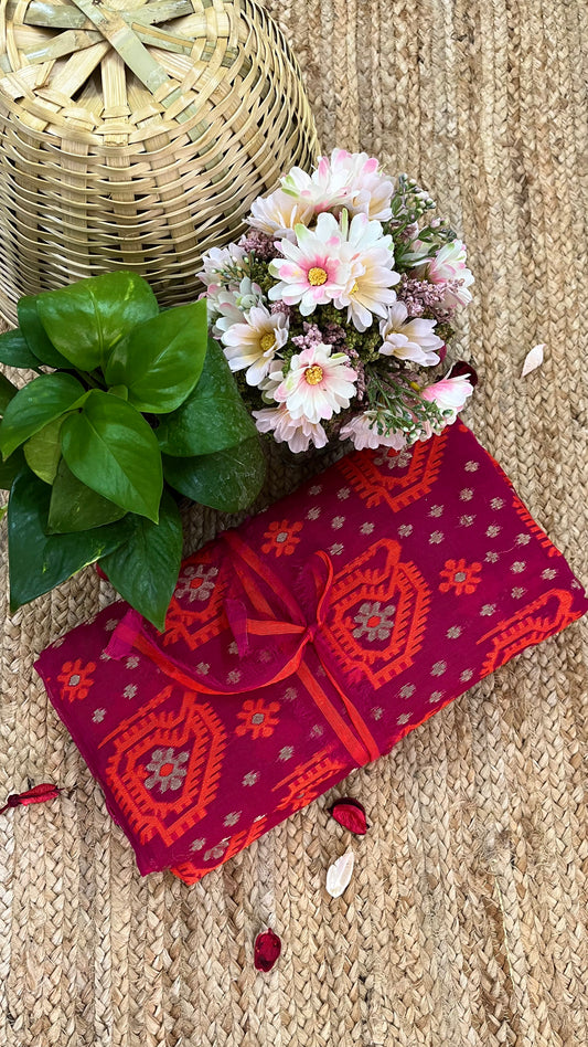 Bengal Handloom Jamdani - Dark Pink