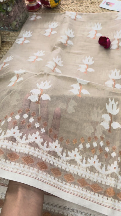 Bengal Handloom Jamdani - Beige White