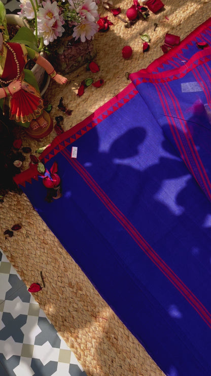 Dhaniakhal Pure Cotton Handloom Saree - Navy Blue
